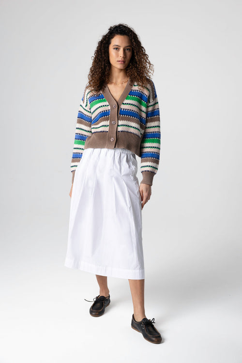 Mehrfarbige gestreifte Strickjacke mit V-Ausschnitt und langen Ärmeln aus Baumwolle - MAJESTIC FILATURES