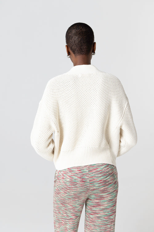 Gilet Blanc Col V Manches Longues en Coton - MAJESTIC FILATURES