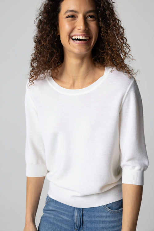 Pull Blanc Col Rond Manches Coudes en Laine merinos extrafine - MAJESTIC FILATURES