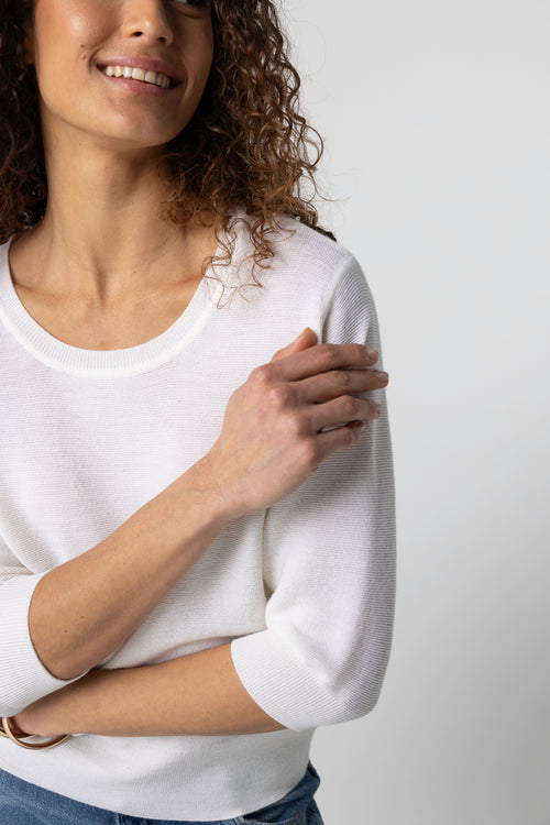 Pull Blanc Col Rond Manches Coudes en Laine merinos extrafine - MAJESTIC FILATURES