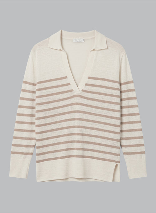 Polo Rayé Désert Manches Trois quarts en Lin - MAJESTIC FILATURES