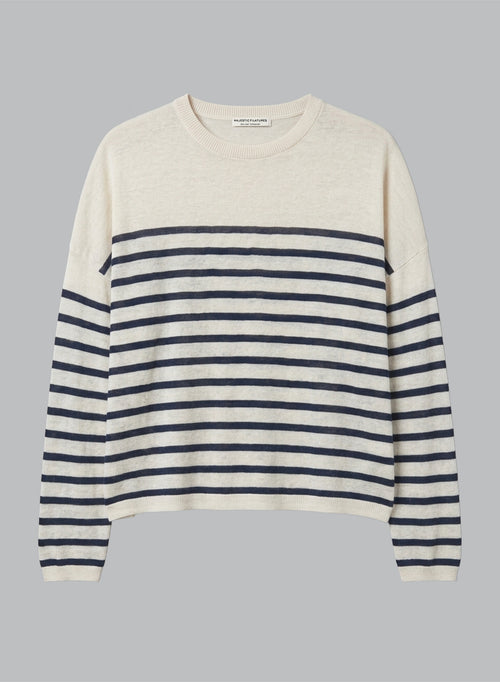 Pull Blue Moon Rayé Col Rond Manches Longues en Lin - MAJESTIC FILATURES