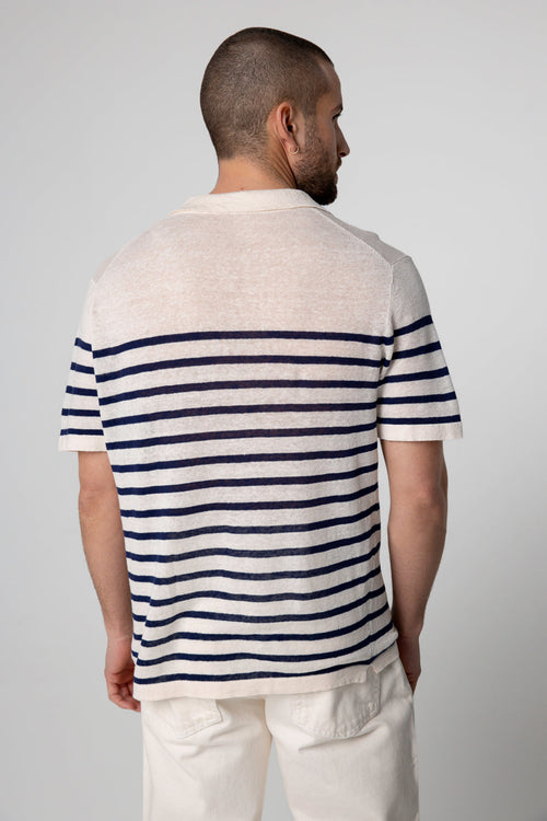 Polo Blue Moon a rayas blancas con mangas cortas de lino - MAJESTIC FILATURES
