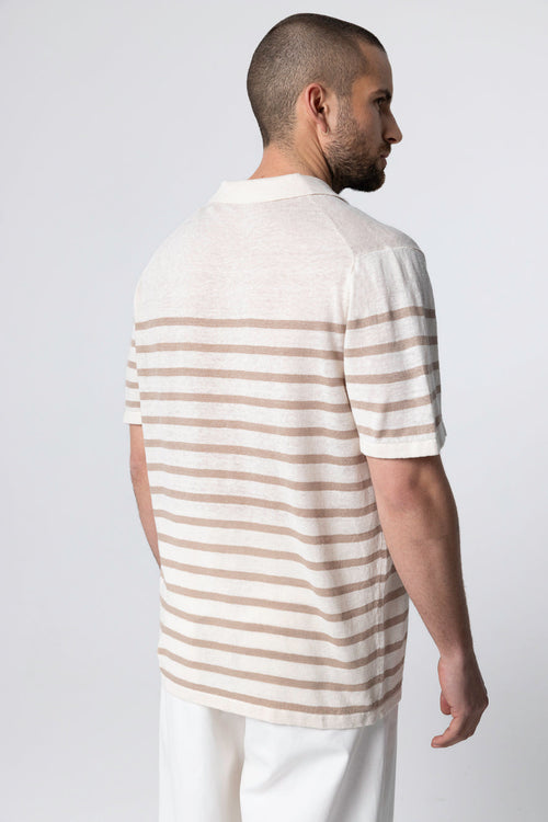 Polo rayado en color Desierto con manga corta de lino - MAJESTIC FILATURES