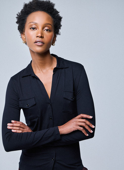 Camisa negra de manga larga - MAJESTIC FILATURES