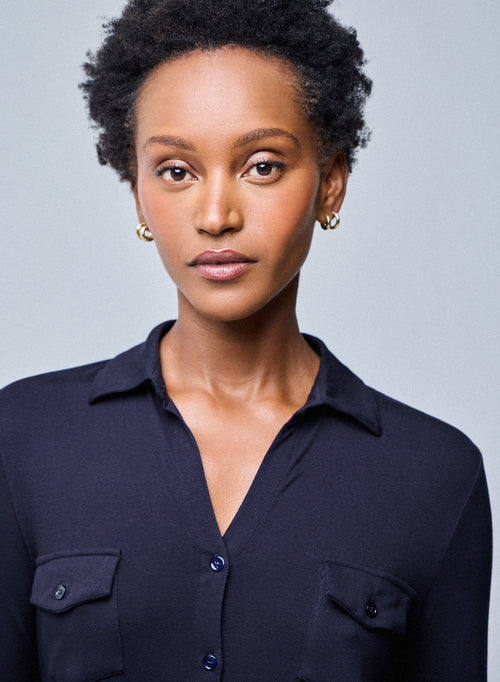 Chemise Marine Anna 2 poches en Viscose et Élasthanne - MAJESTIC FILATURES