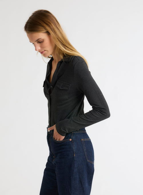 Camisa Manga Larga Moteada Antracita Viscosa y Elastano - MAJESTIC FILATURES