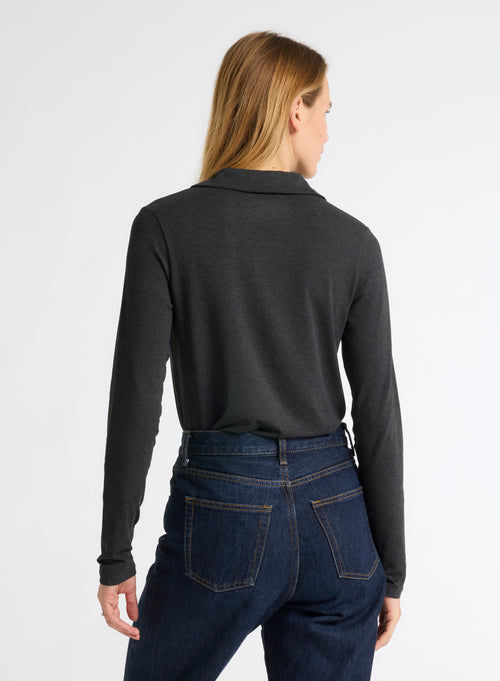 Camisa Manga Larga Moteada Antracita Viscosa y Elastano - MAJESTIC FILATURES