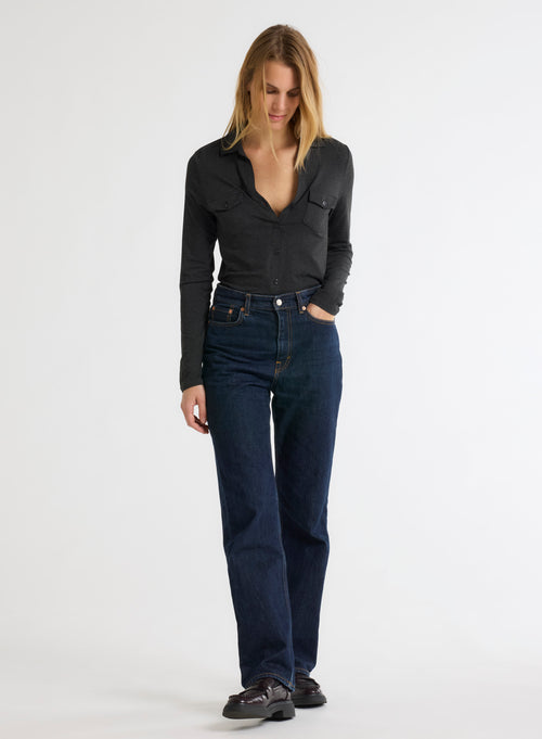 Camisa Manga Larga Moteada Antracita Viscosa y Elastano - MAJESTIC FILATURES