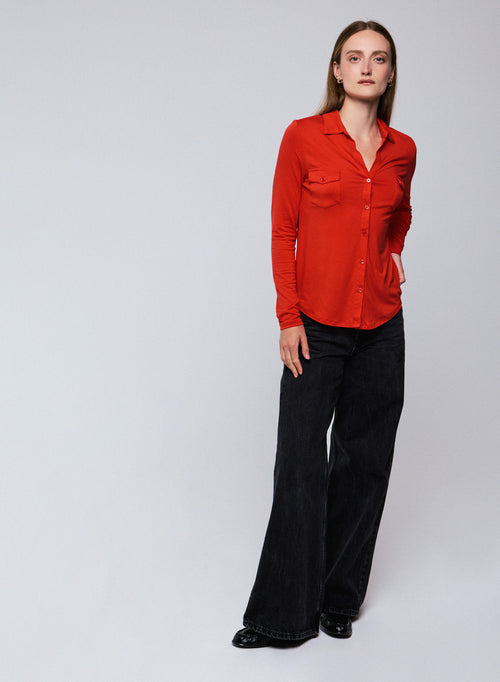 Orange Shirt Long Sleeve Viscose / Elastane Shirt - MAJESTIC FILATURES