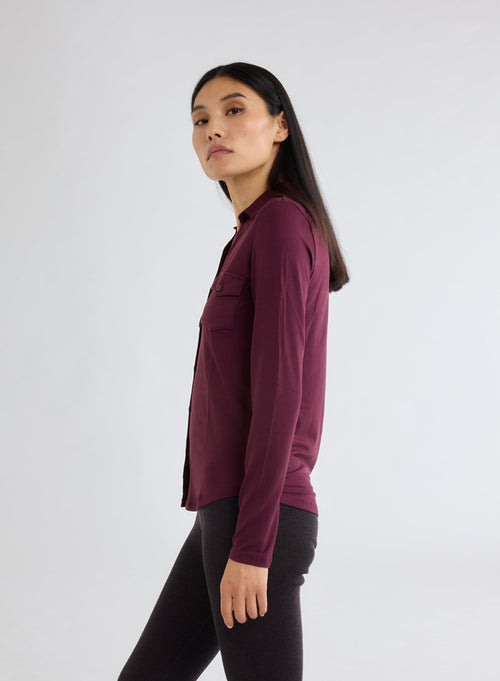 Camisa burdeos de manga larga de viscosa y elastano - MAJESTIC FILATURES