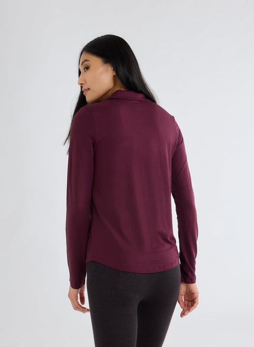 Camisa burdeos de manga larga de viscosa y elastano - MAJESTIC FILATURES