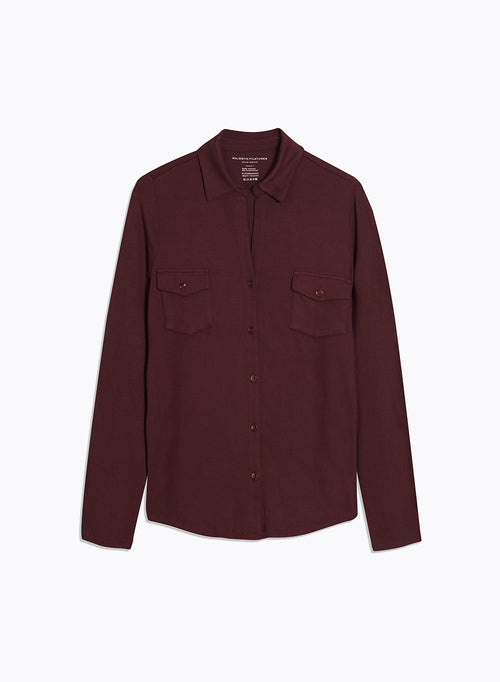 Camisa burdeos de manga larga de viscosa y elastano - MAJESTIC FILATURES