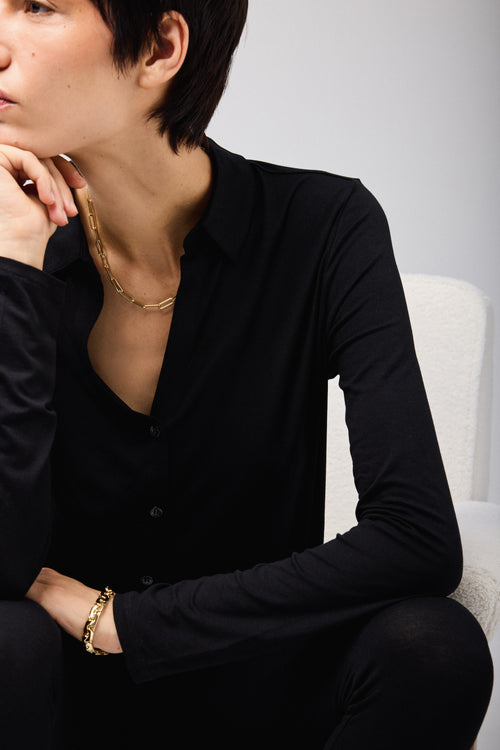 Schwarzes Langarmshirt aus Viskose und Elasthan - MAJESTIC FILATURES
