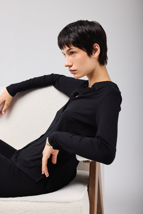 Camisa de manga larga negra en viscosa y elastano - MAJESTIC FILATURES