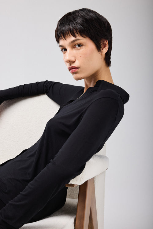 Schwarzes Langarmshirt aus Viskose und Elasthan - MAJESTIC FILATURES