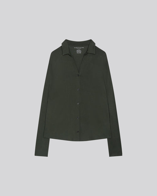 Green Shirt Long Sleeve Viscose / Elastane Shirt - MAJESTIC FILATURES