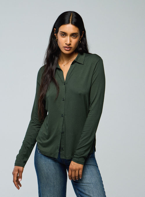 Camisa Verde Camisa Manga Larga Viscosa / Elastano - MAJESTIC FILATURES