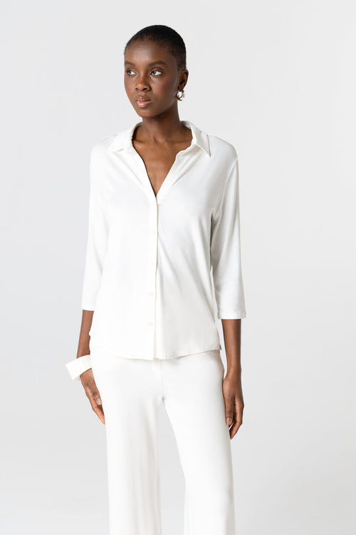 Camisa crema de manga tres cuartos en viscosa/elastano - MAJESTIC FILATURES