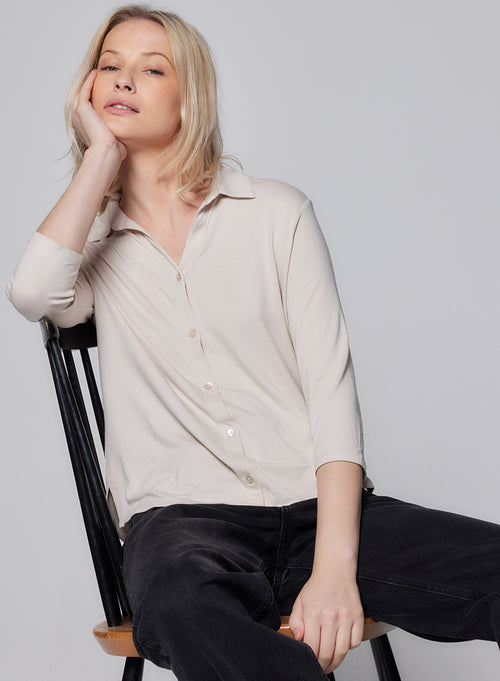 Grey Shirt with Three-quarter Sleeves in Viscose / Elastane - MAJESTIC FILATURES