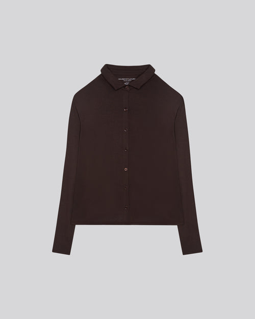 Chemise Marron Chemise Manches Longues en Viscose / Elasthanne - MAJESTIC FILATURES
