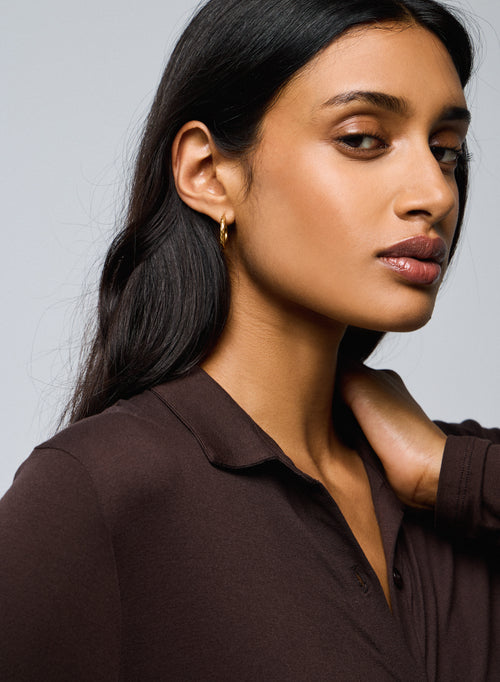 Chemise Marron Chemise Manches Longues en Viscose / Elasthanne - MAJESTIC FILATURES