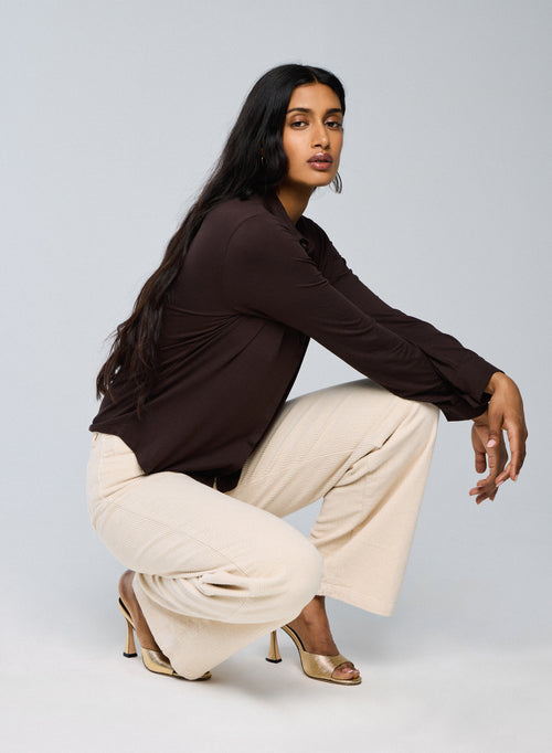 Chemise Marron Chemise Manches Longues en Viscose / Elasthanne - MAJESTIC FILATURES
