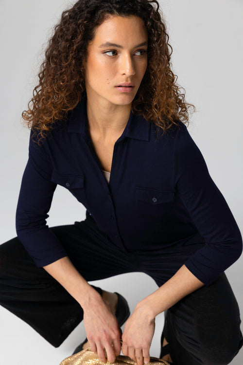 Chemise Marine Manches 3/4 en Viscose / Elasthanne - MAJESTIC FILATURES