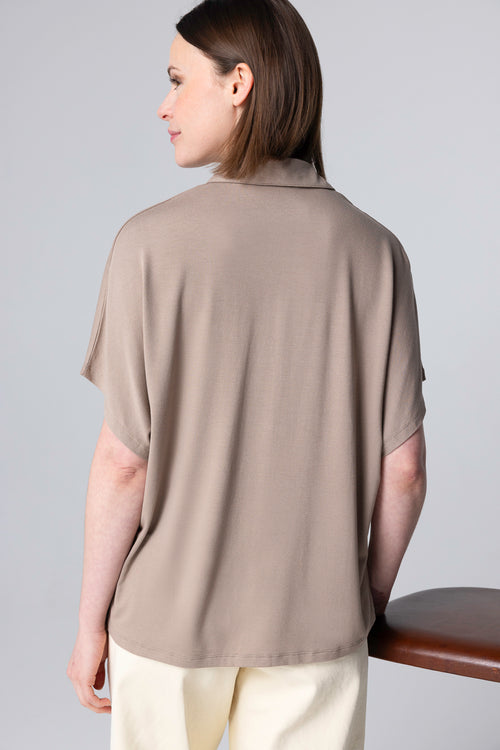 Chemise Marron Manches Courtes en Viscose / Elasthanne - MAJESTIC FILATURES
