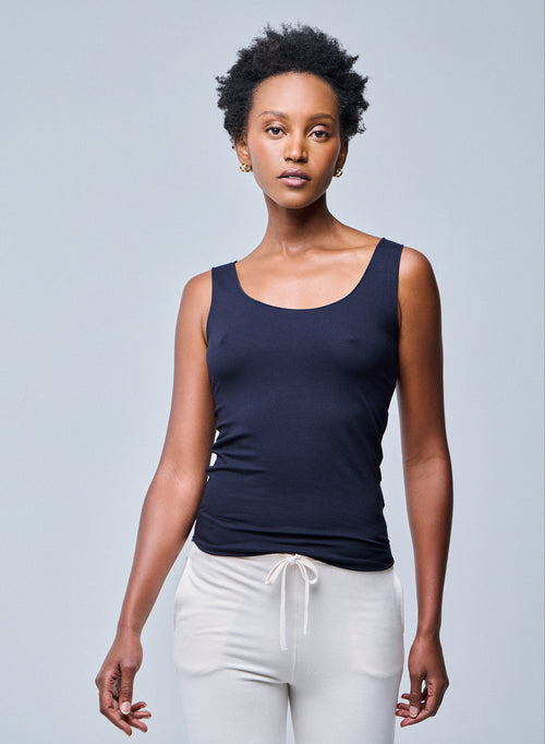 Débardeur Marine Abby finitions bourdon en Viscose et Élasthanne - MAJESTIC FILATURES