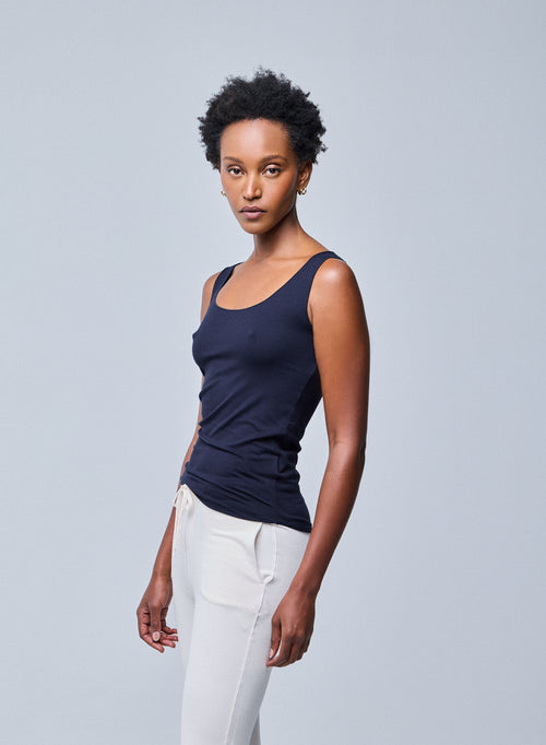 Débardeur Marine Abby finitions bourdon en Viscose et Élasthanne - MAJESTIC FILATURES