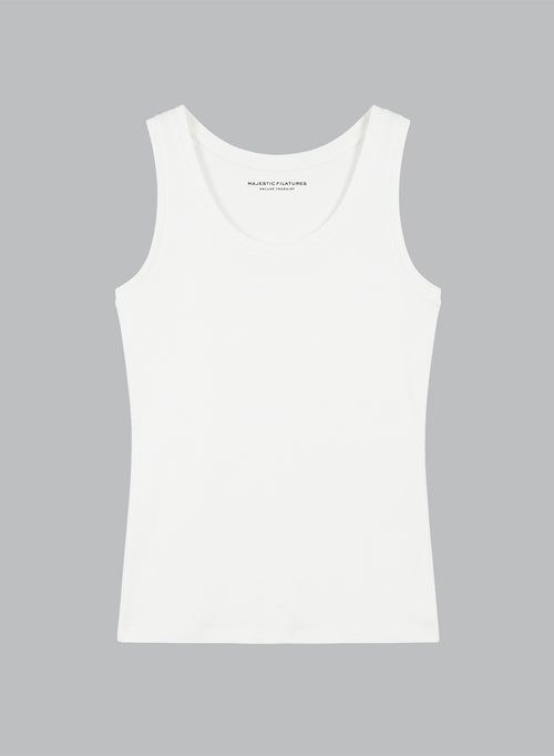 Ärmelloses Tanktop mit U-Ausschnitt aus Viskose/Elasthan in Weiß - MAJESTIC FILATURES