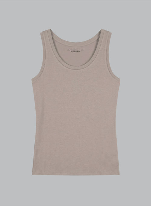 Camiseta sin mangas marrón con cuello en U de viscosa/elastano - MAJESTIC FILATURES