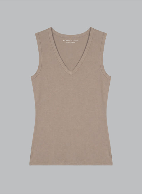 V-Neck Tank Top in Viscose / Elastane in Coffee Latte - MAJESTIC FILATURES