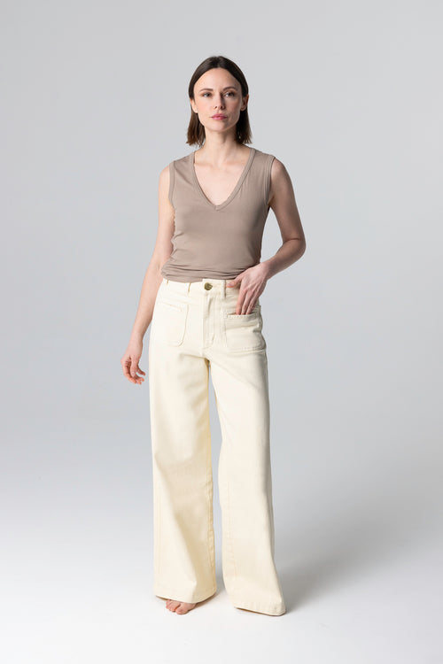 Débardeur Marron Col V Sans Manches en Viscose / Elasthanne - MAJESTIC FILATURES