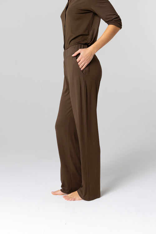 Pantalon Marron Foncé en Viscose / Elasthanne - MAJESTIC FILATURES