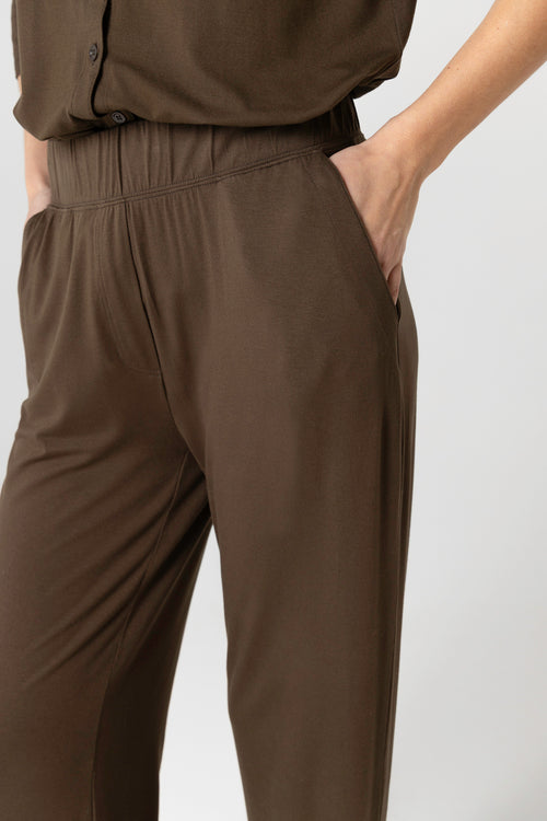 Pantalon Marron Foncé en Viscose / Elasthanne - MAJESTIC FILATURES