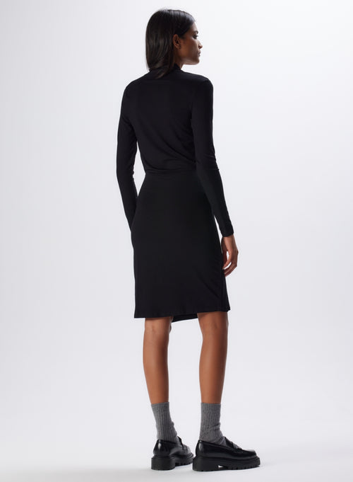 Black Cowl Neck Long Sleeve Viscose and Elastane Dress - MAJESTIC FILATURES