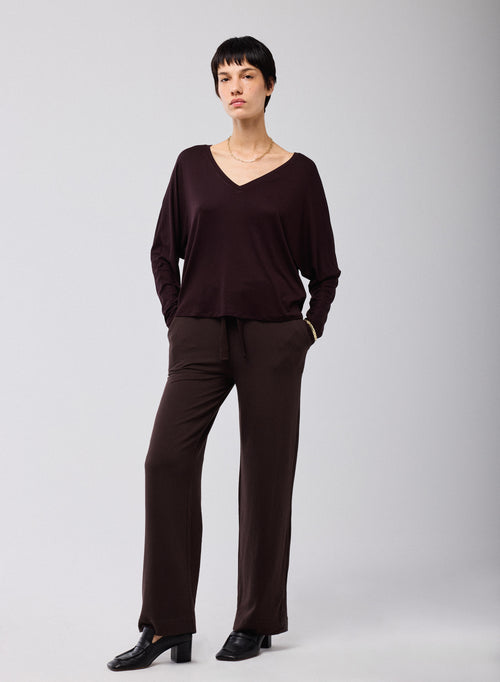 Purple V-Neck Long Sleeves T-shirt in Viscose / Elastane - MAJESTIC FILATURES