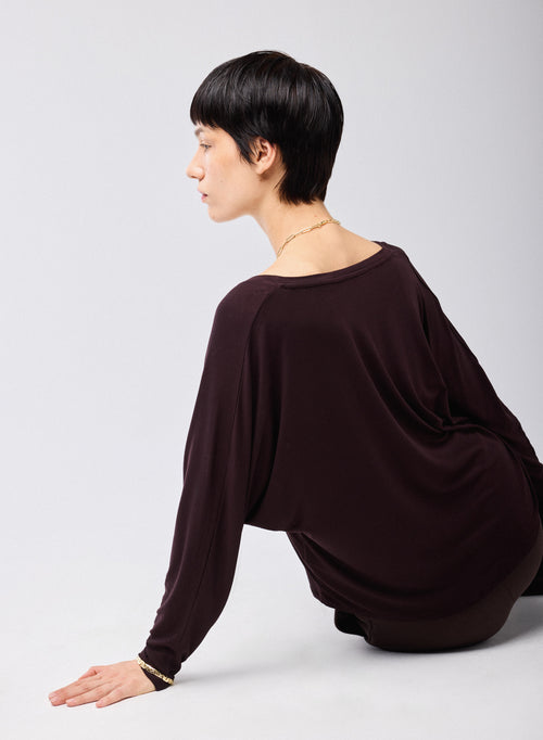 Purple V-Neck Long Sleeves T-shirt in Viscose / Elastane - MAJESTIC FILATURES