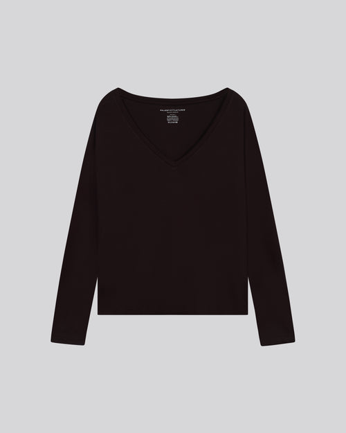 Purple V-Neck Long Sleeves T-shirt in Viscose / Elastane - MAJESTIC FILATURES