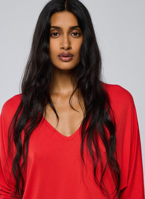 Orange V-neck Long Sleeves T-shirt in Viscose / Elastane  - MAJESTIC FILATURES