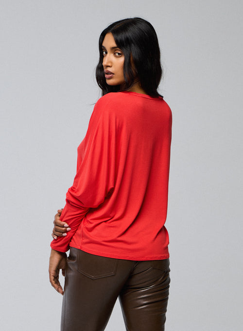 Orange V-neck Long Sleeves T-shirt in Viscose / Elastane  - MAJESTIC FILATURES
