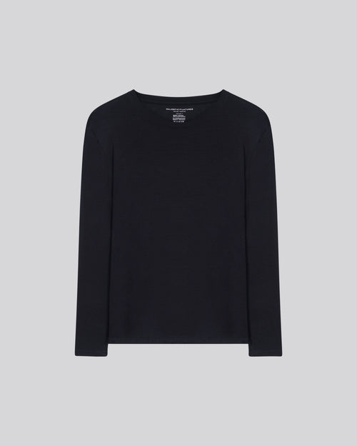 Marineblaues Langarm-T-Shirt mit Rundhalsausschnitt aus Viskose / Elasthan - MAJESTIC FILATURES