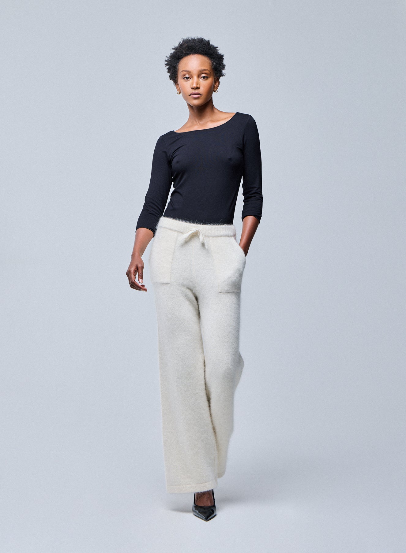 Black Adèle boat neck T-shirt in Viscose / elastane WOMEN