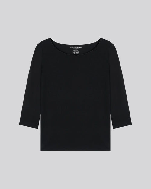 T-shirt Noir Adèle Col Bateau en Viscose et Élasthanne - MAJESTIC FILATURES