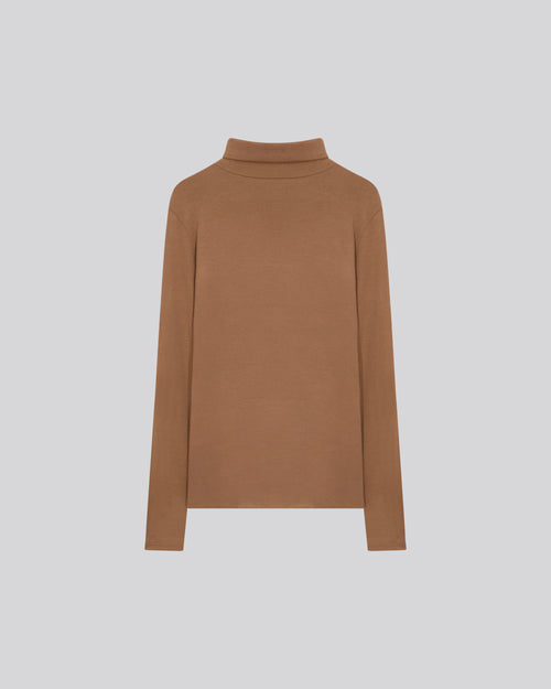 Camiseta de cuello alto de manga larga beige en viscosa / elastano - MAJESTIC FILATURES