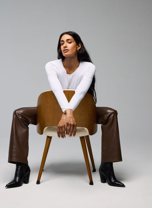 T-shirt blanc Col Rond Manches Longues en Viscose et Elasthanne - MAJESTIC FILATURES