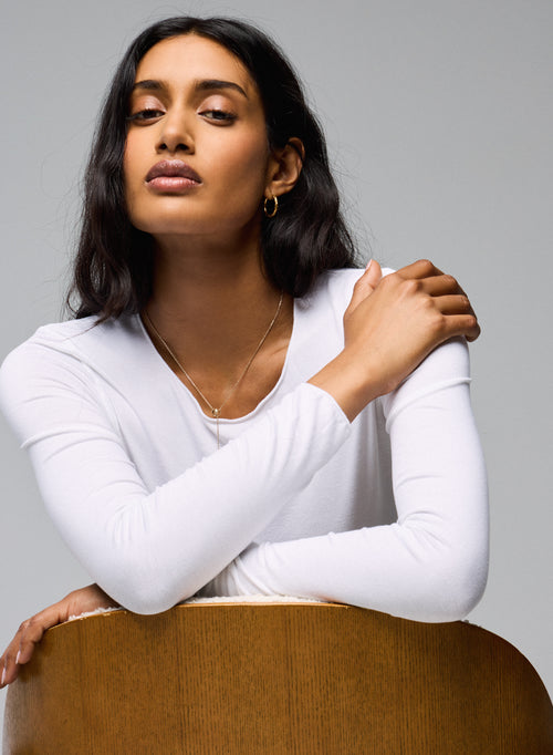 T-shirt blanc Col Rond Manches Longues en Viscose et Elasthanne - MAJESTIC FILATURES