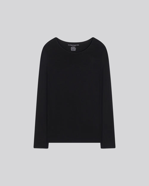 T-shirt Noir Col Rond Manches Longues en Viscose et Elasthanne - MAJESTIC FILATURES